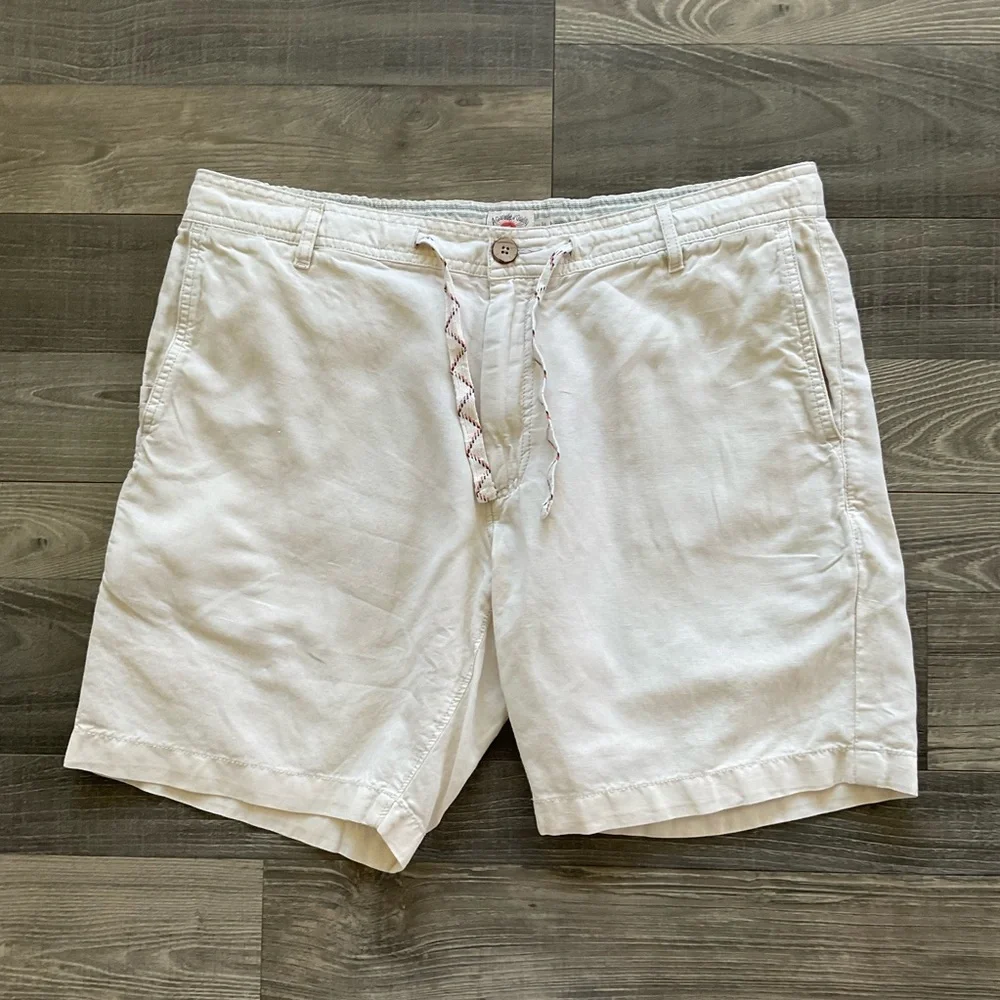Faherty Linen Cotton Blend Chino Shorts Men 34 Beige Khaki Drawstring MBU2000STN
